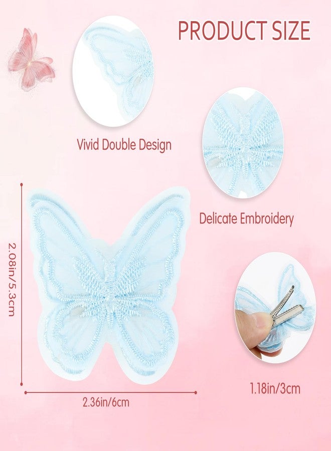 AIBFRID 12Pcs Blue Butterfly Hair Clips, Cute Lace Embroidery Flower Butterfly Hair Bow for Women Girls Fairy Hair Accessories Halloween Christmas Party Decor (Blue) - Image 2